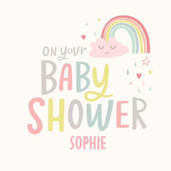 Dotty Black Illustrated Colourful Typographic Baby Shower Card