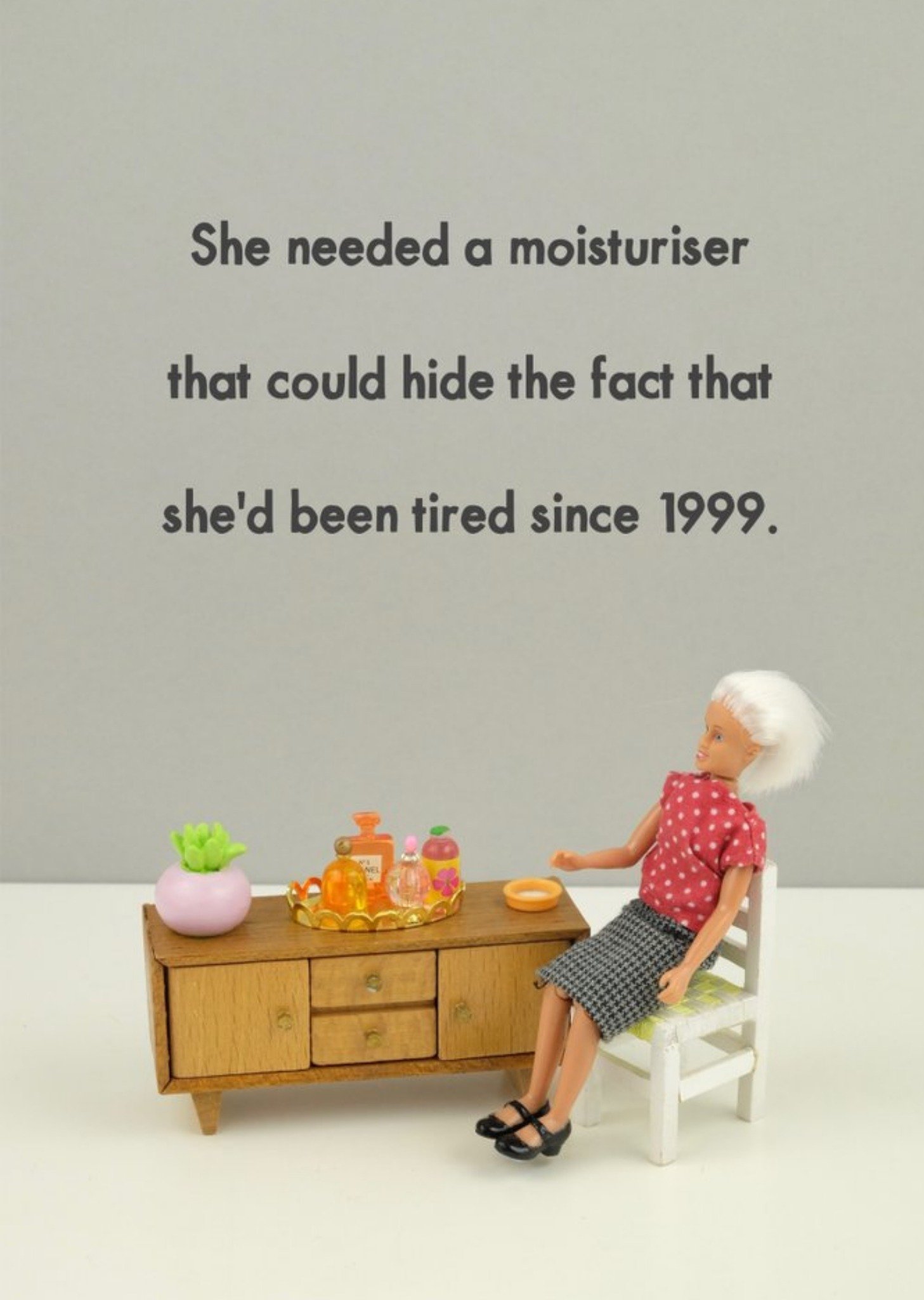 Bold And Bright Funny Photograph Of A Female Doll Resting On A Chair Just To Say Card 