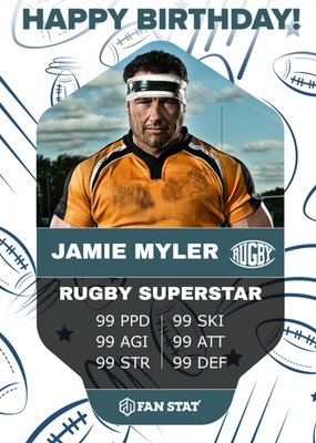 Fan Stat Rugby Superstar Photo Upload Birthday Card