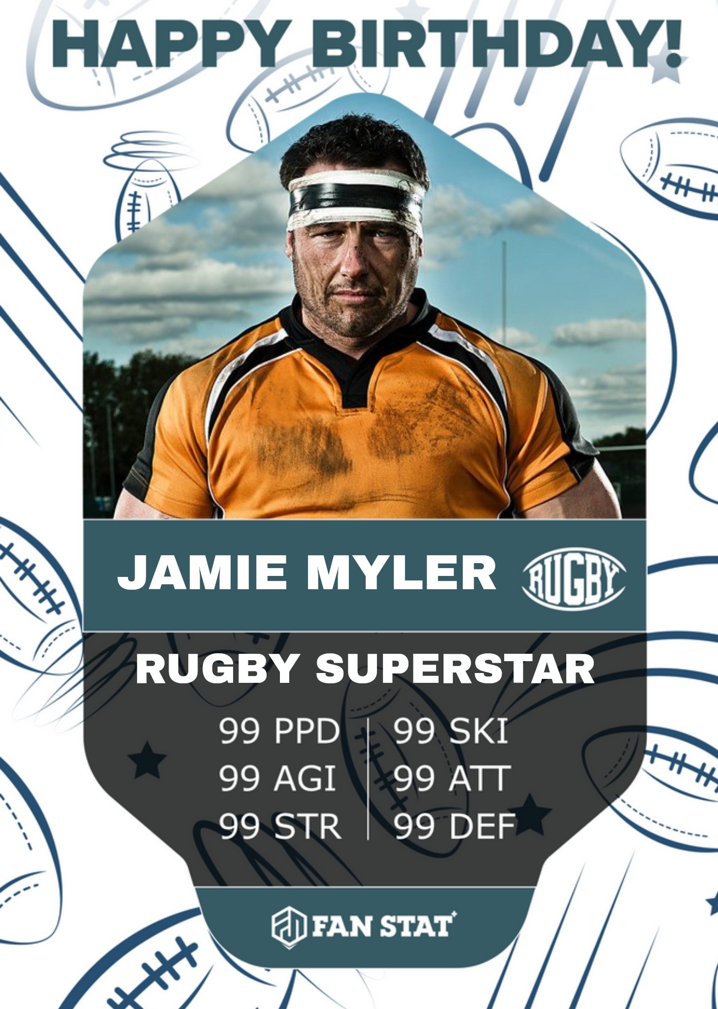 Fan Stat Rugby Superstar Photo Upload Birthday Card Ecard