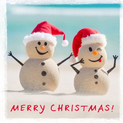 Photographic Two Snowmen Merry Christmas Card