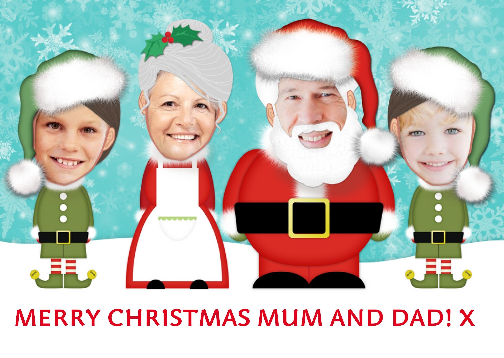 Trading Faces Santa & Family Christmas Card Ecard