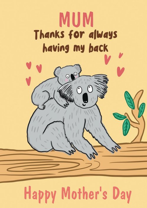 Illustrated Thanks For Always Having My Back Koala Mother's Day Card