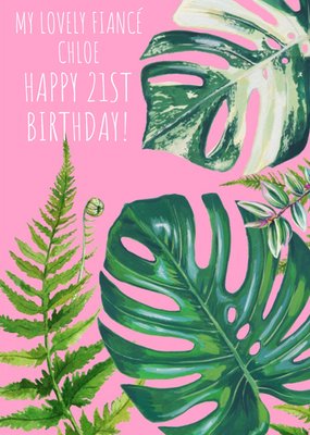 Leaves Illustration Personalise Age Fiance Girlfriend Birthday Card