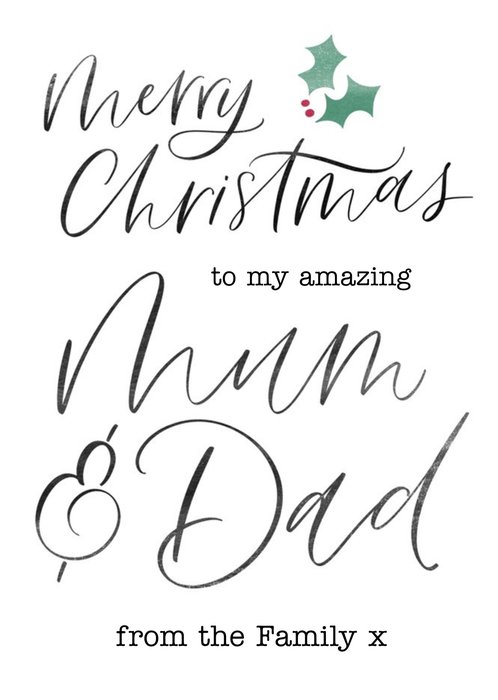 Modern Typographic Amazing Mum and Dad Christmas Card