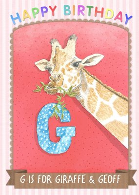 Alphabet Animal Antics G Is For Personalised Happy Birthday Card