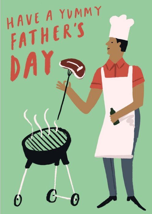 Illustration Of A Man Cooking Meat On A Barbeque Father's Day Card