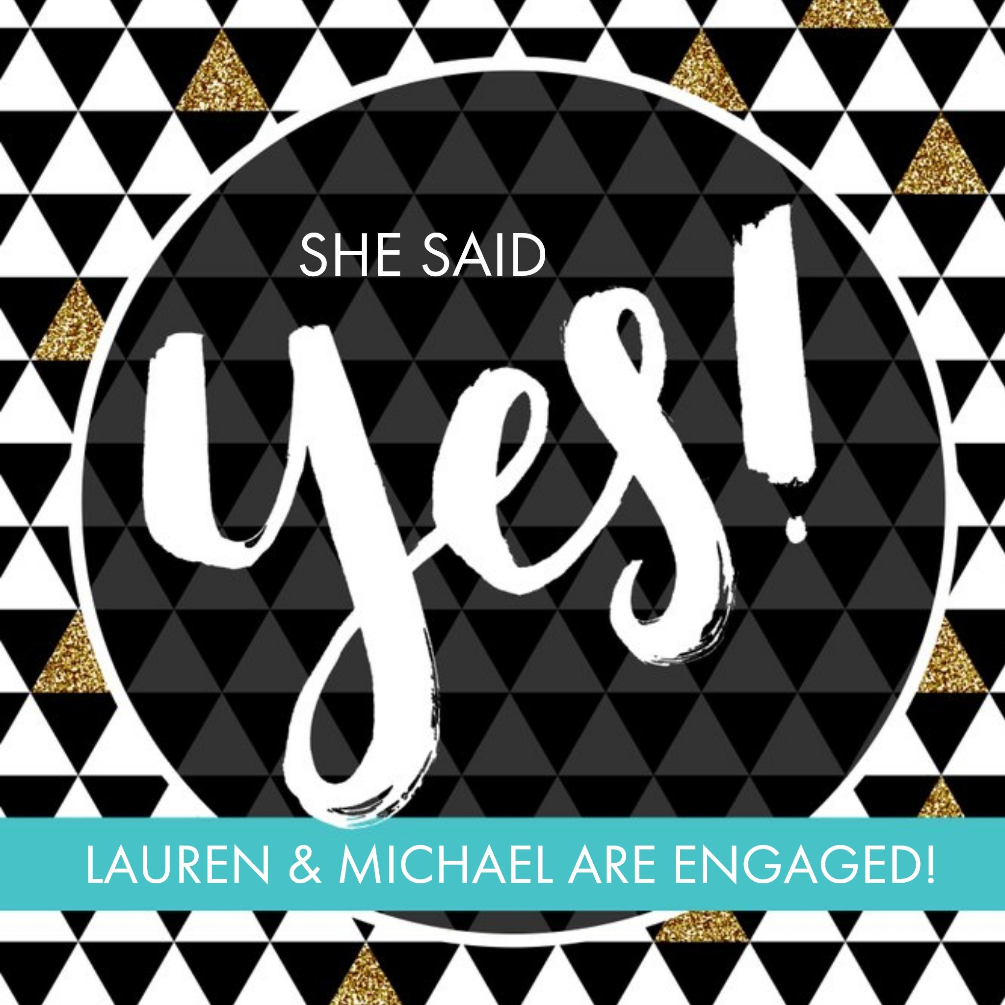 Geometric She Said Yes Personalised Engagement Card, Square