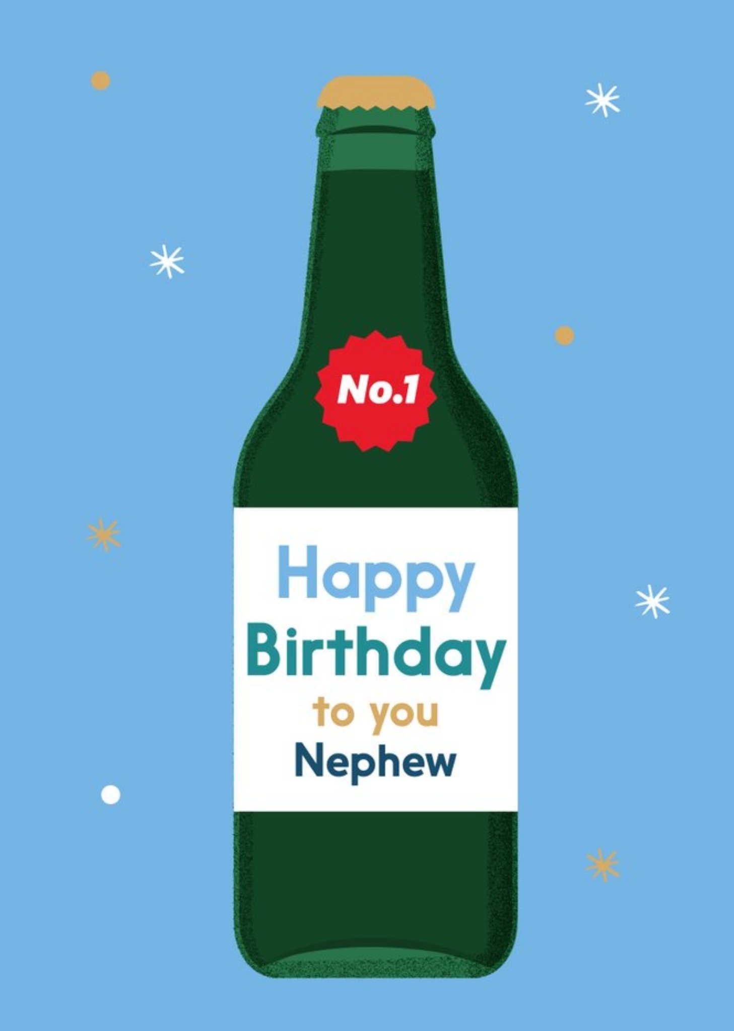 Moonpig Illustrated Modern Design Beer Bottle Happy Birthday To You Nephew Card, Large