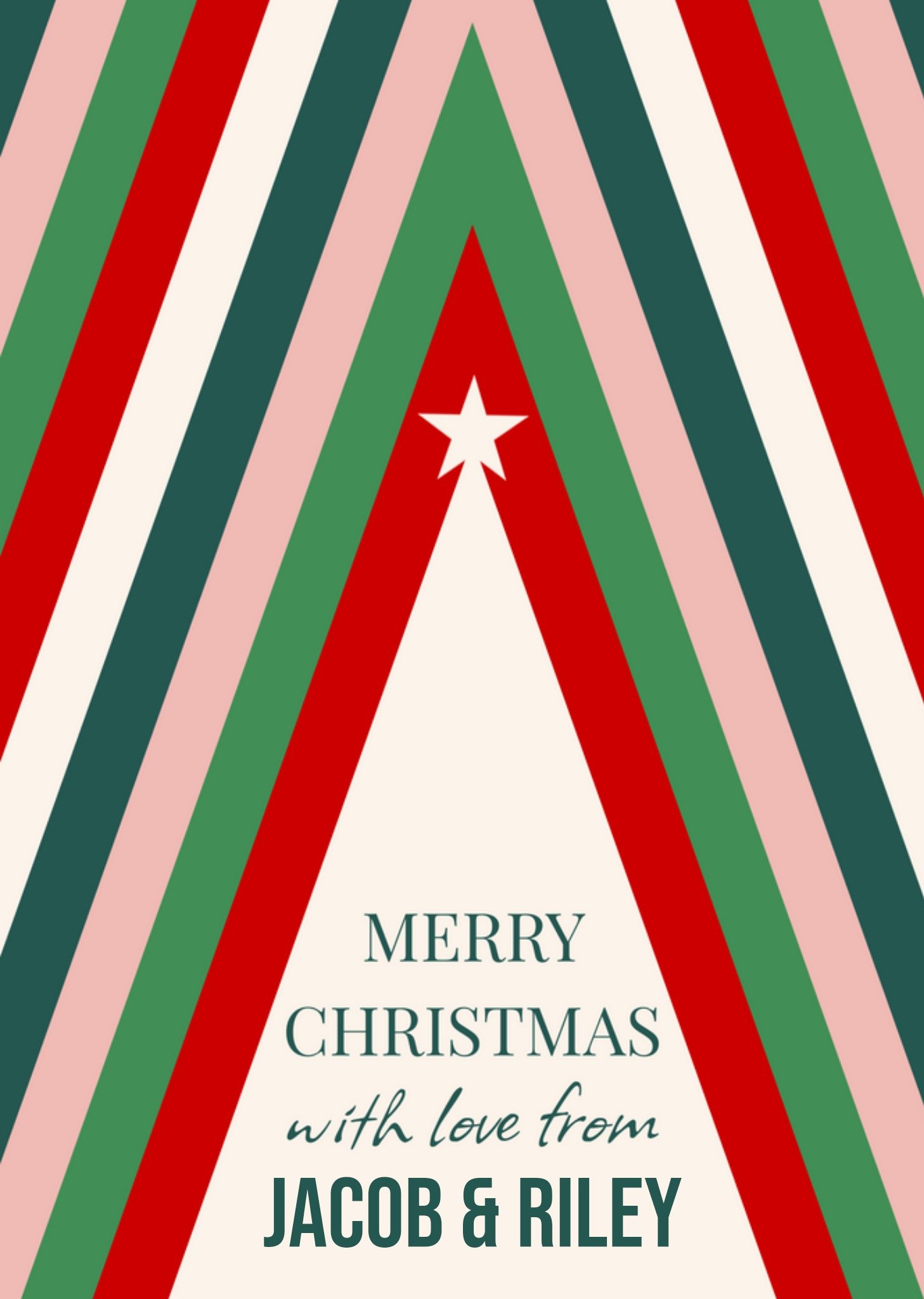 Moonpig Festive Bold Triangular Striped Pattern Christmas Tree Greetings Card, Large