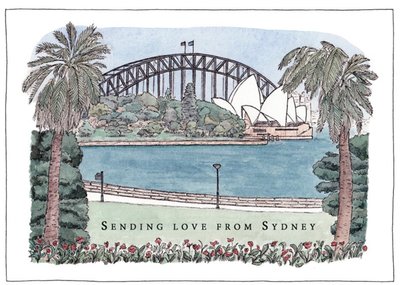 Illustration Of The Sydney Harbour Bridge And The Sydney Opera House Sydney Greetings Card
