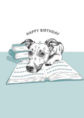 Modern Cute Dog Illustration Book Lover Birthday Card