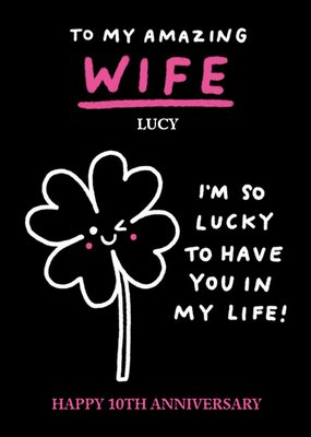Cute Four-leaf clover Editable Wife Anniversary Card