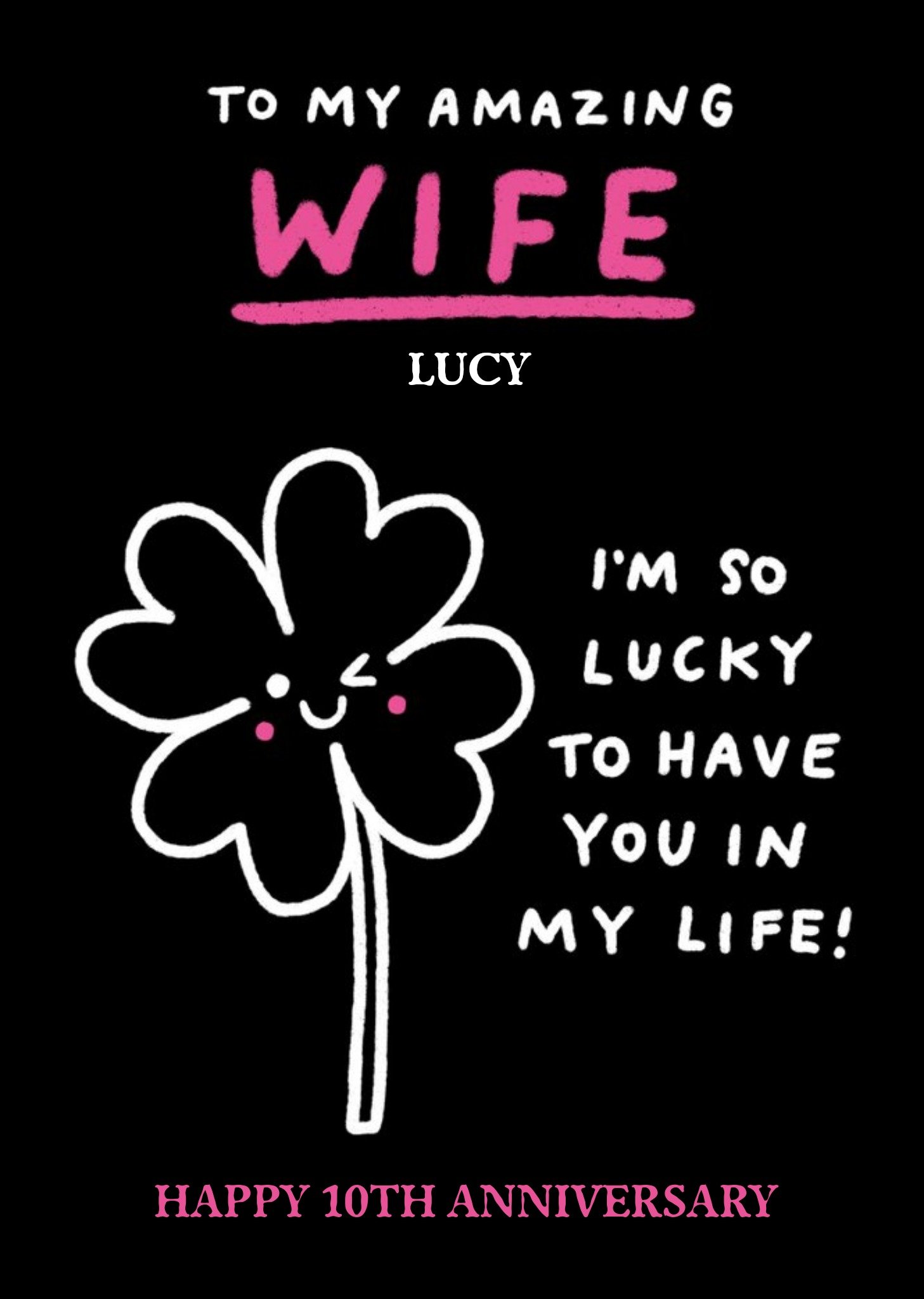 Moonpig Cute Four-Leaf Clover Editable Wife Anniversary Card, Large