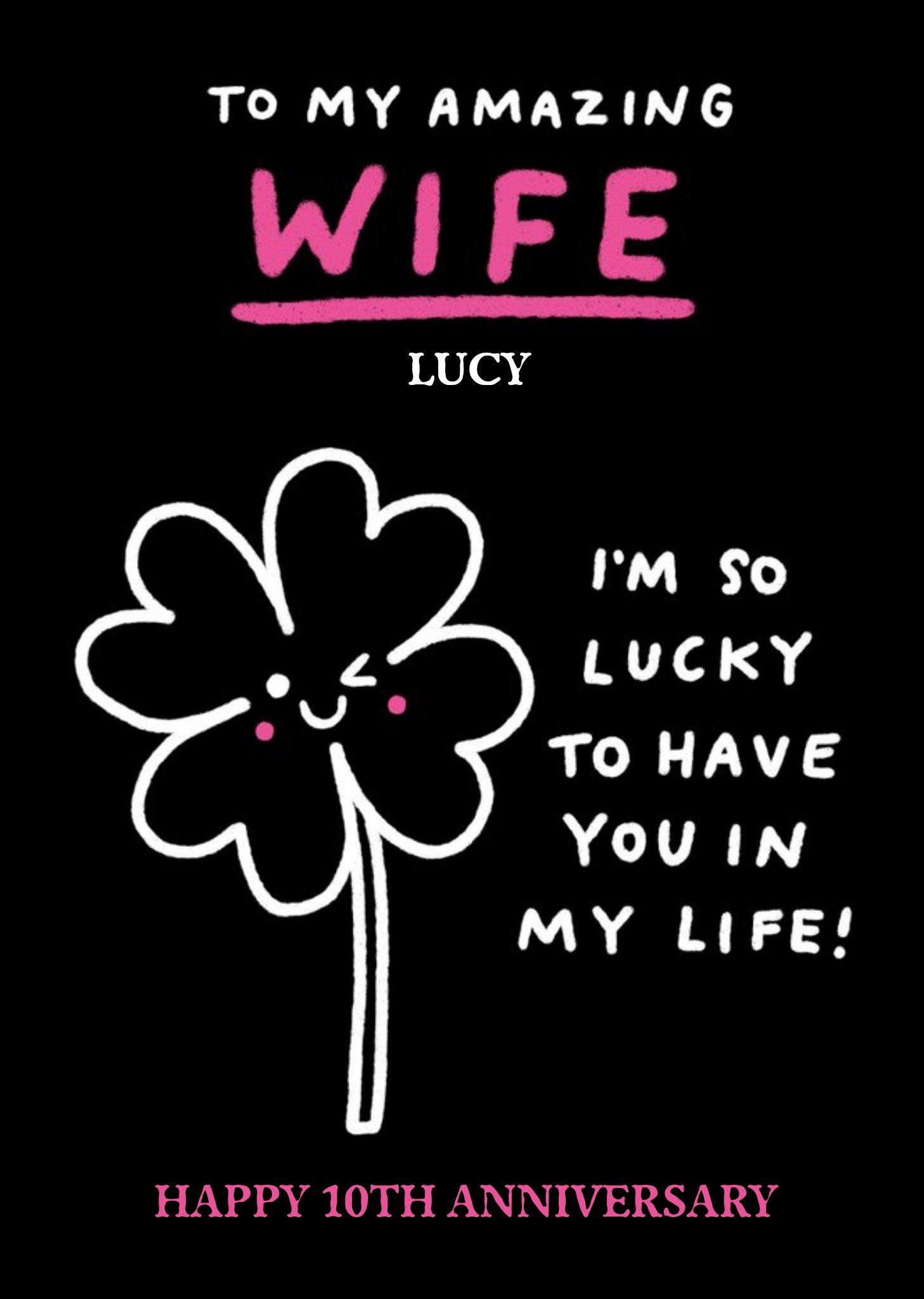 Cute Four-Leaf Clover Editable Wife Anniversary Card