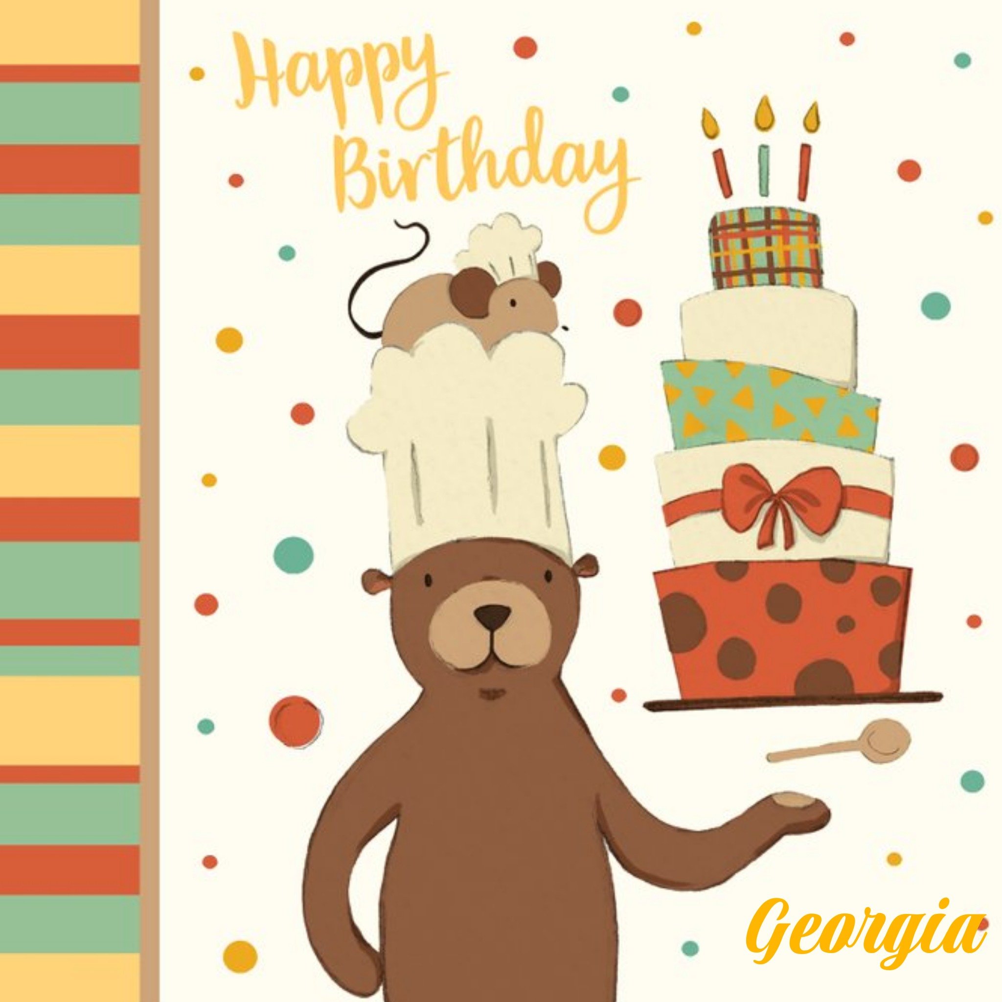 Moonpig Personalised Bear Baker Happy Birthday Card, Large