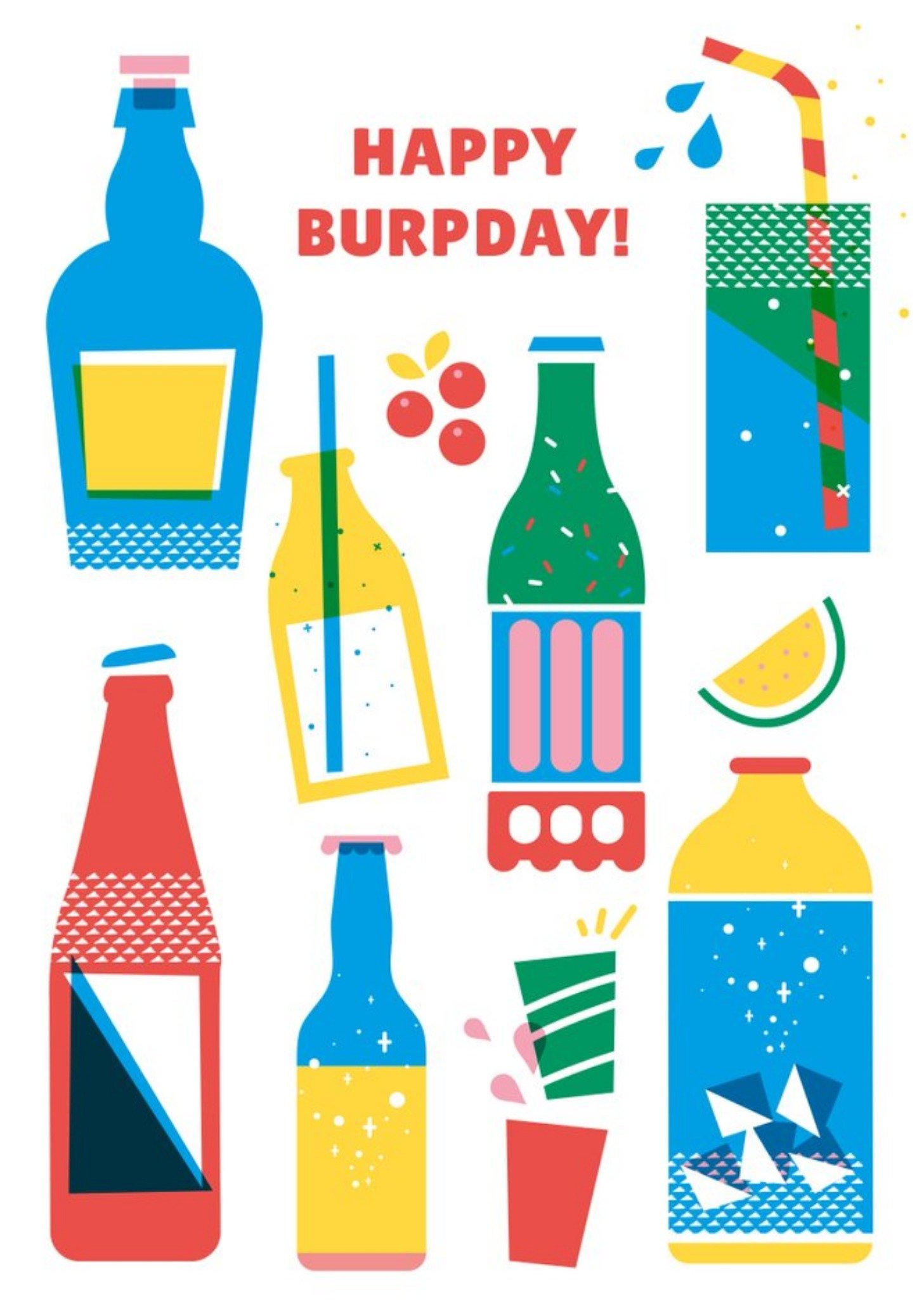 Moonpig Happy Birthday Colourful Drink Illustrations Card Ecard