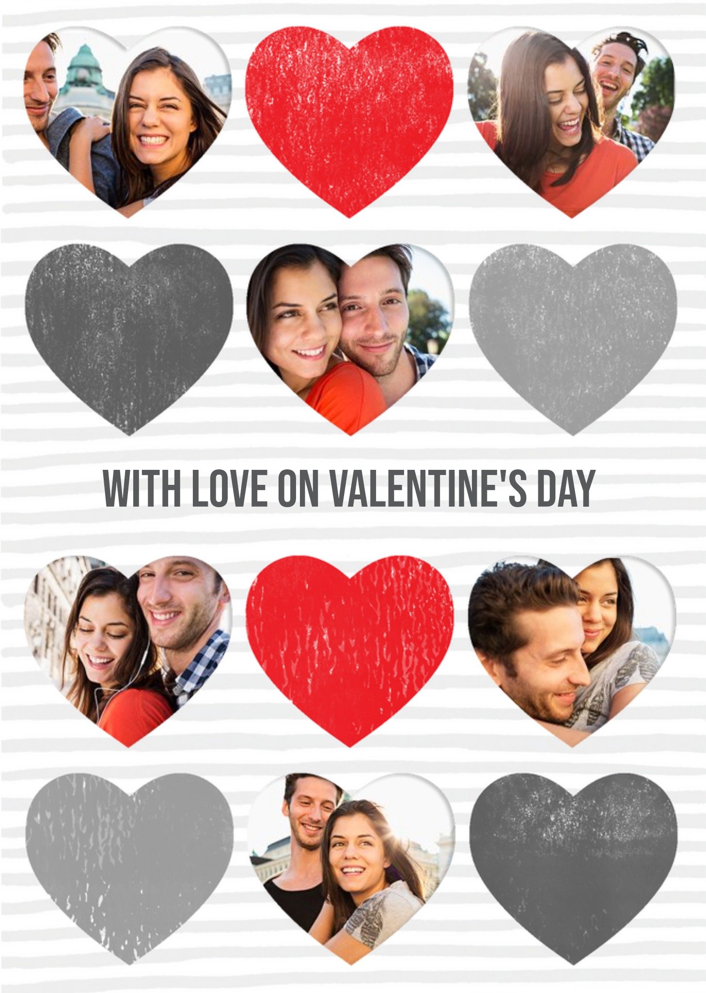 Red And Grey Hearts Personalised Photo Upload Happy Valentine's Day Card Ecard