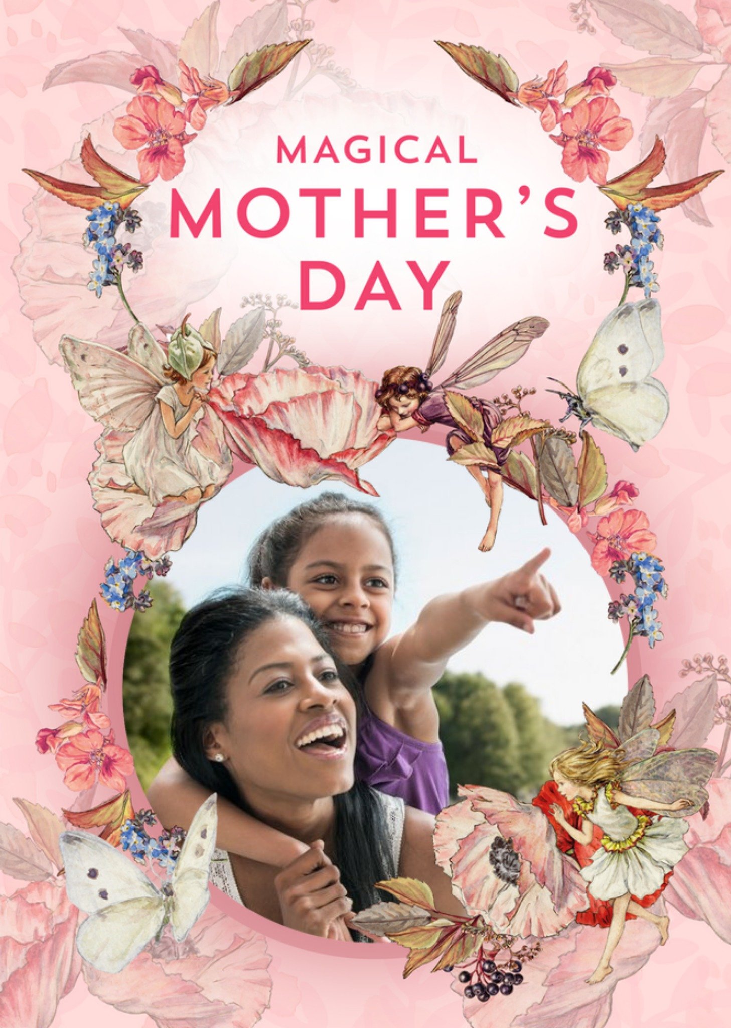Flower Fairies Pastel Pink Butterflies And Fairies Mother's Day Photo Card Ecard