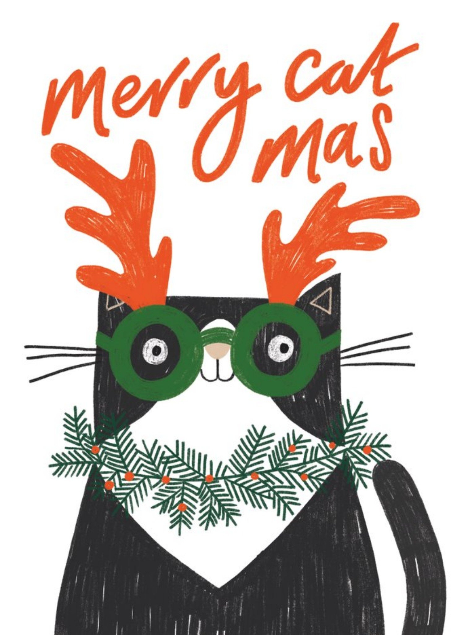 Moonpig Merry Cat Mass Cute Christmas Card, Large