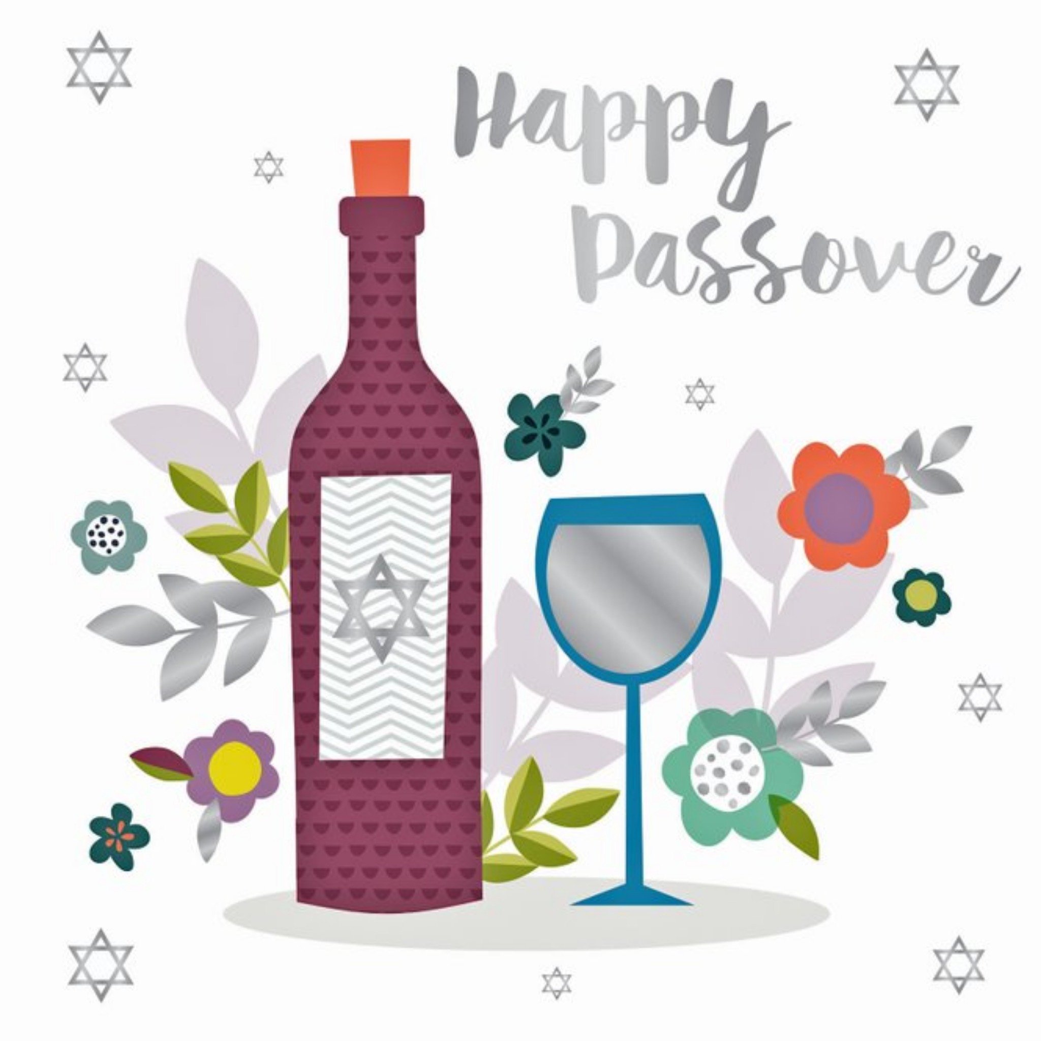 Happy Passover Red Wine Bottle Card, Square