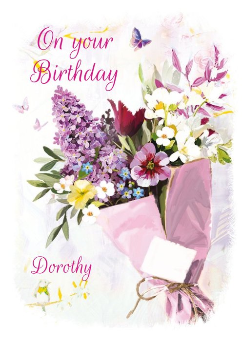 Traditional Flower Illustration Birthday Card