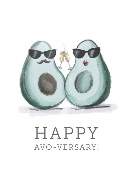 Illustration Of Two Avocado Characters Funny Pun Anniversary Card