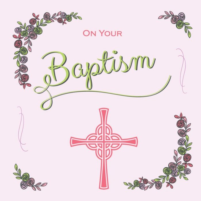 Davora Pink Illustrated Cross Baptism Card