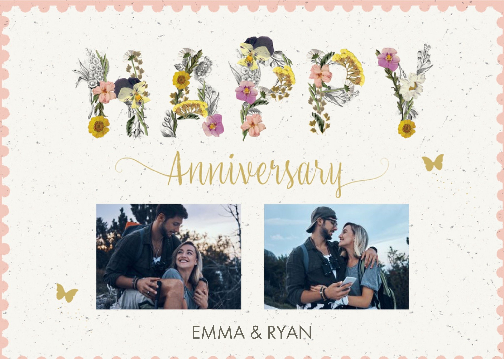 Moonpig Clintons Happy Anniversary Photo Upload Floral Card, Large