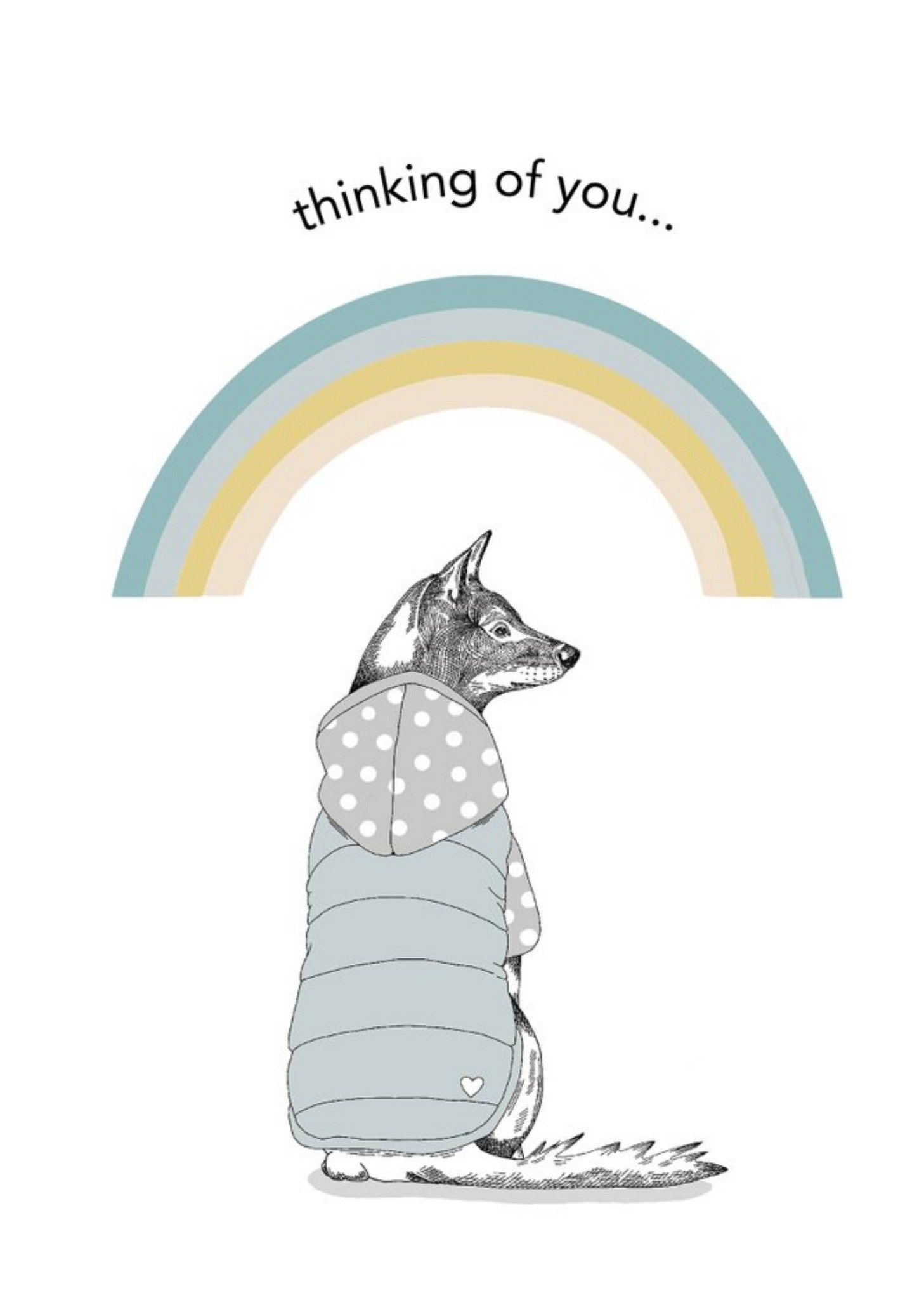 Moonpig Dotty Dog Art Illustrated Dog Rainbow Thinking Of You Card, Large