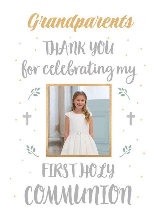 Typographic Photo Upload First Holy Communion Card
