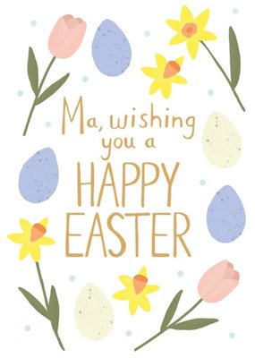 Illustration Of Daffodils And Eggs Surround Text Mums Easter Card