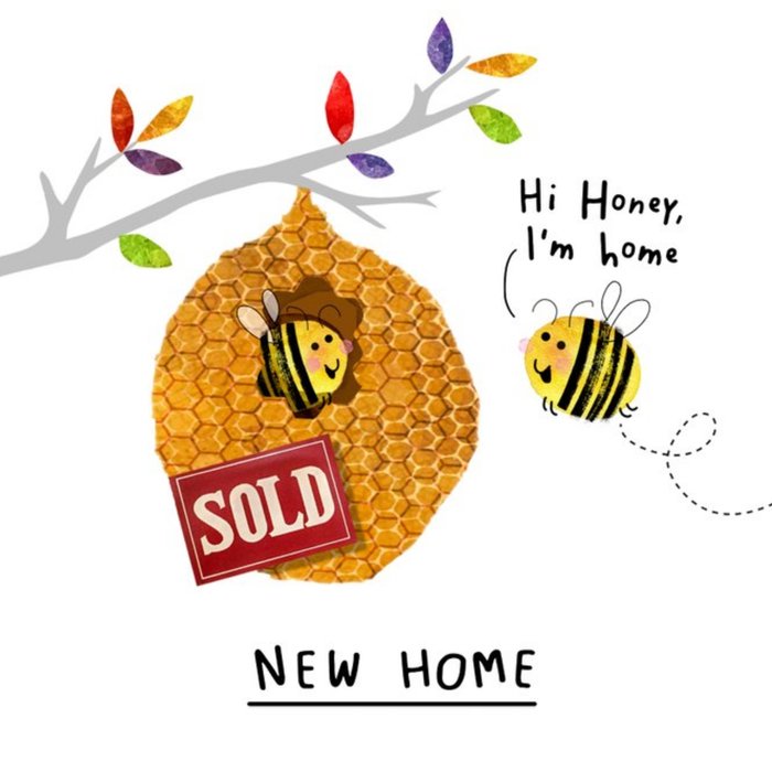 Cute Illustrated Bumble Bee New Home Card