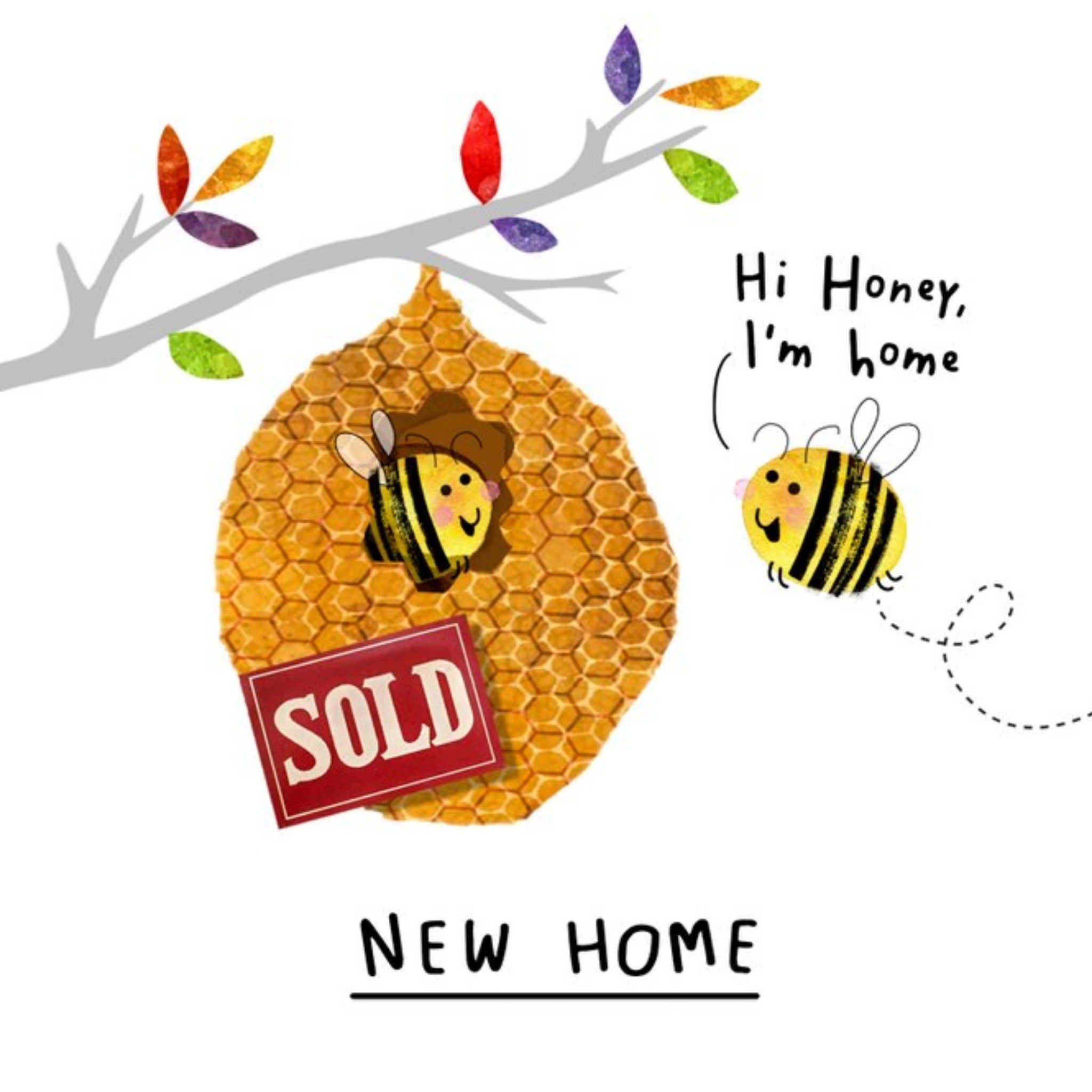 Cute Illustrated Bumble Bee New Home Card, Square