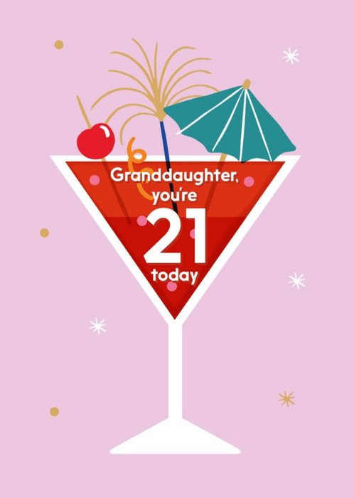 Illustrated Modern Design Cocktail Granddaughter Youre 21 Today Birthday Card
