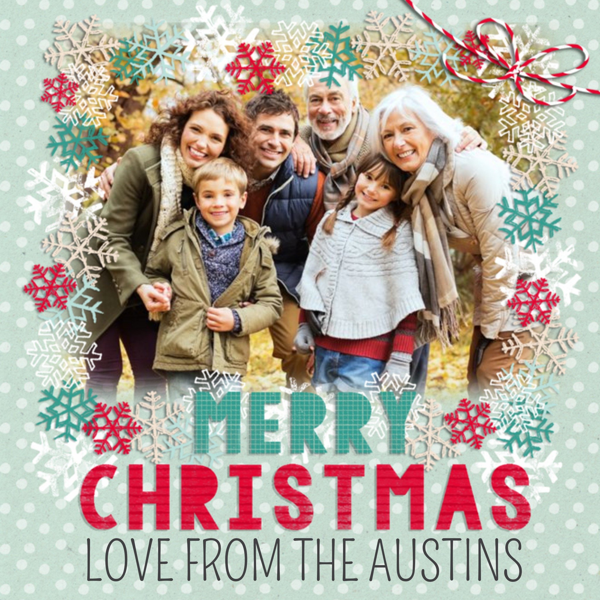 Moonpig Colourful Snowflakes Merry Christmas From The Family Photo Card, Square
