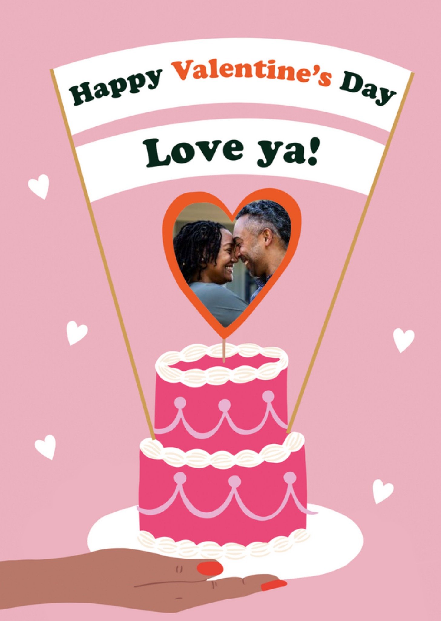 Moonpig Pink Cake Illustration Photo Upload Valentine's Card Ecard