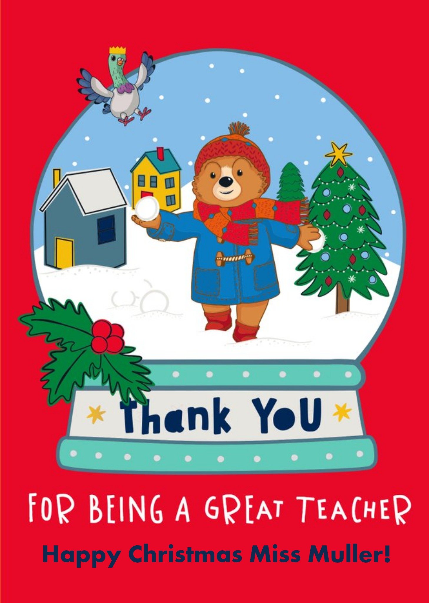 Paddington Bear Teacher Christmas Card, Large