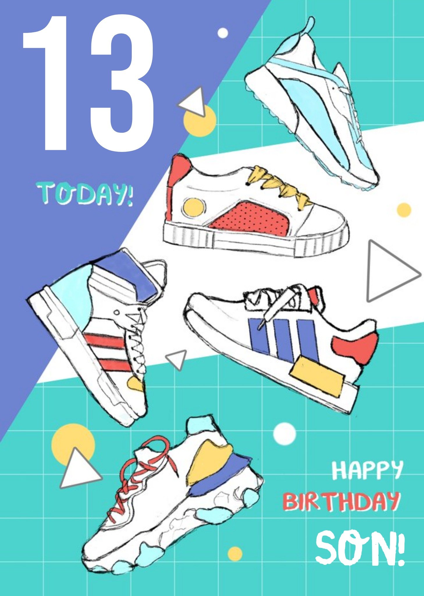 Vintage Trainers Illustration Son Customisable 13Th Birthday Card Ecard