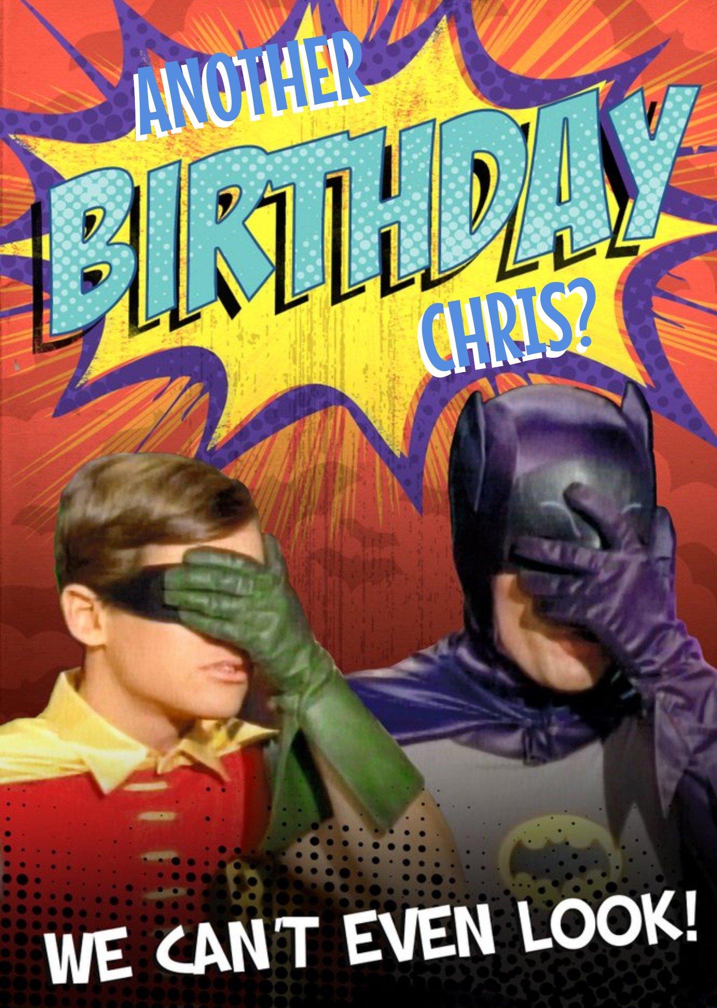 Classic Batman And Robin 1966 Personalised Birthday Card, Large