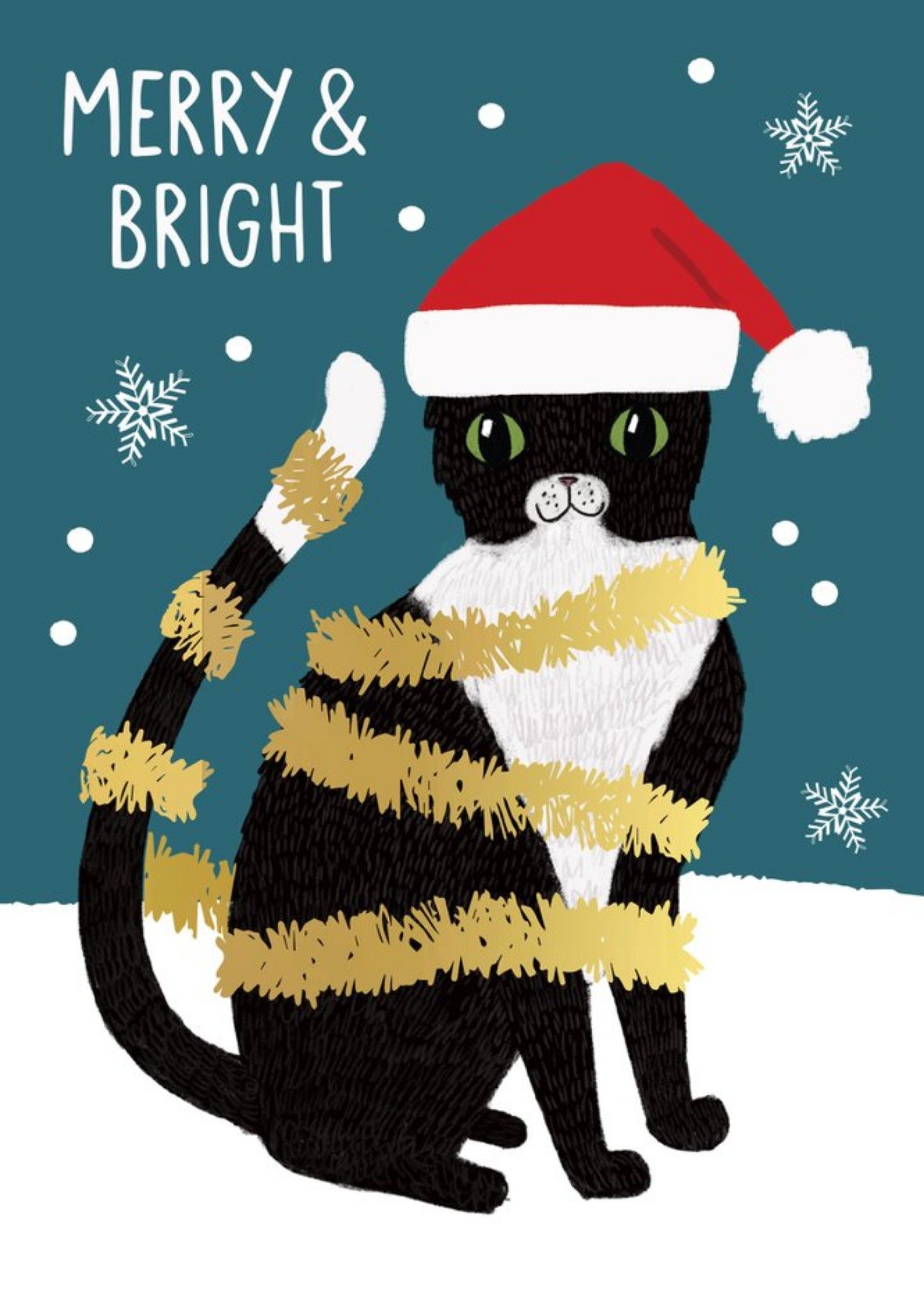 Cute Tinsel Cat Merry And Bright Christmas Card Ecard