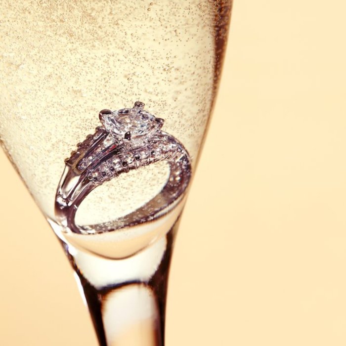 Photographic Champagne Glass and Ring Engagement Card