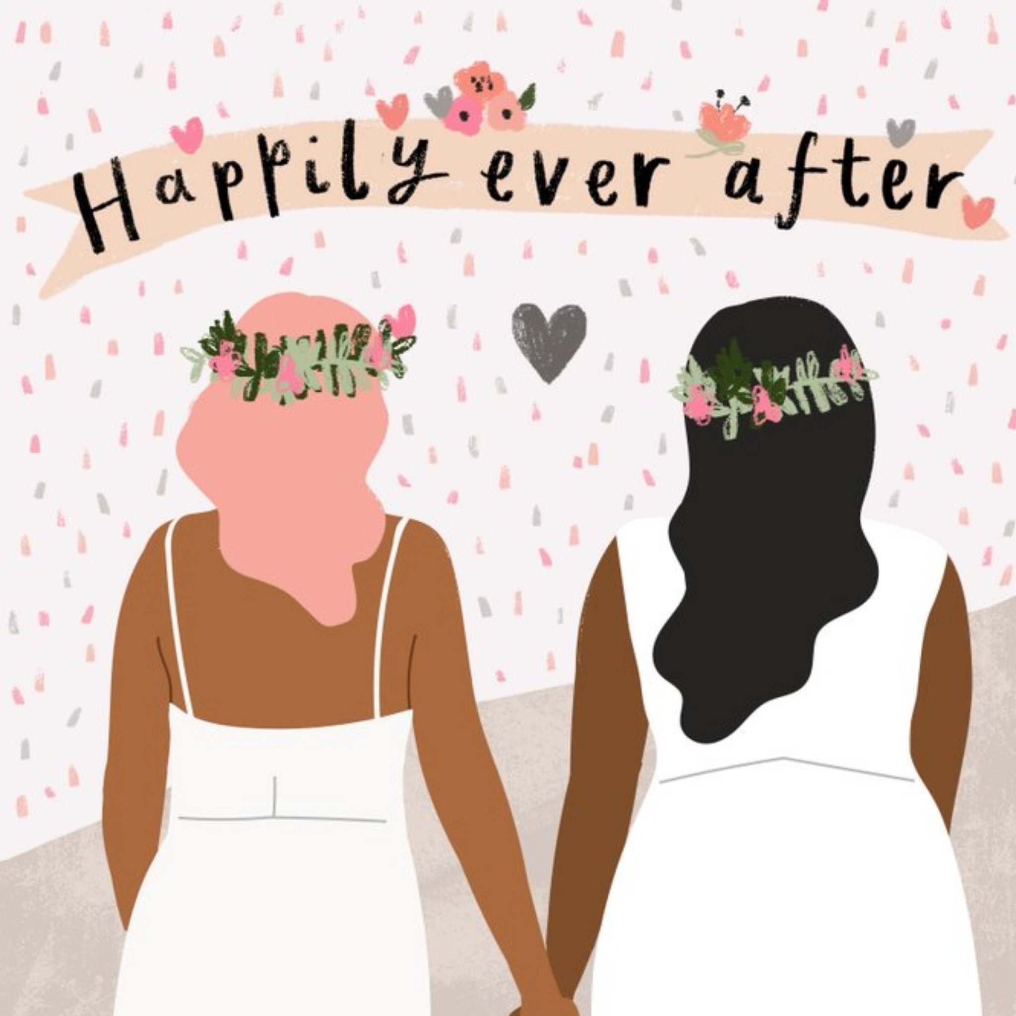 Happily Ever After Same Sex Female Illustrated Wedding Card, Square