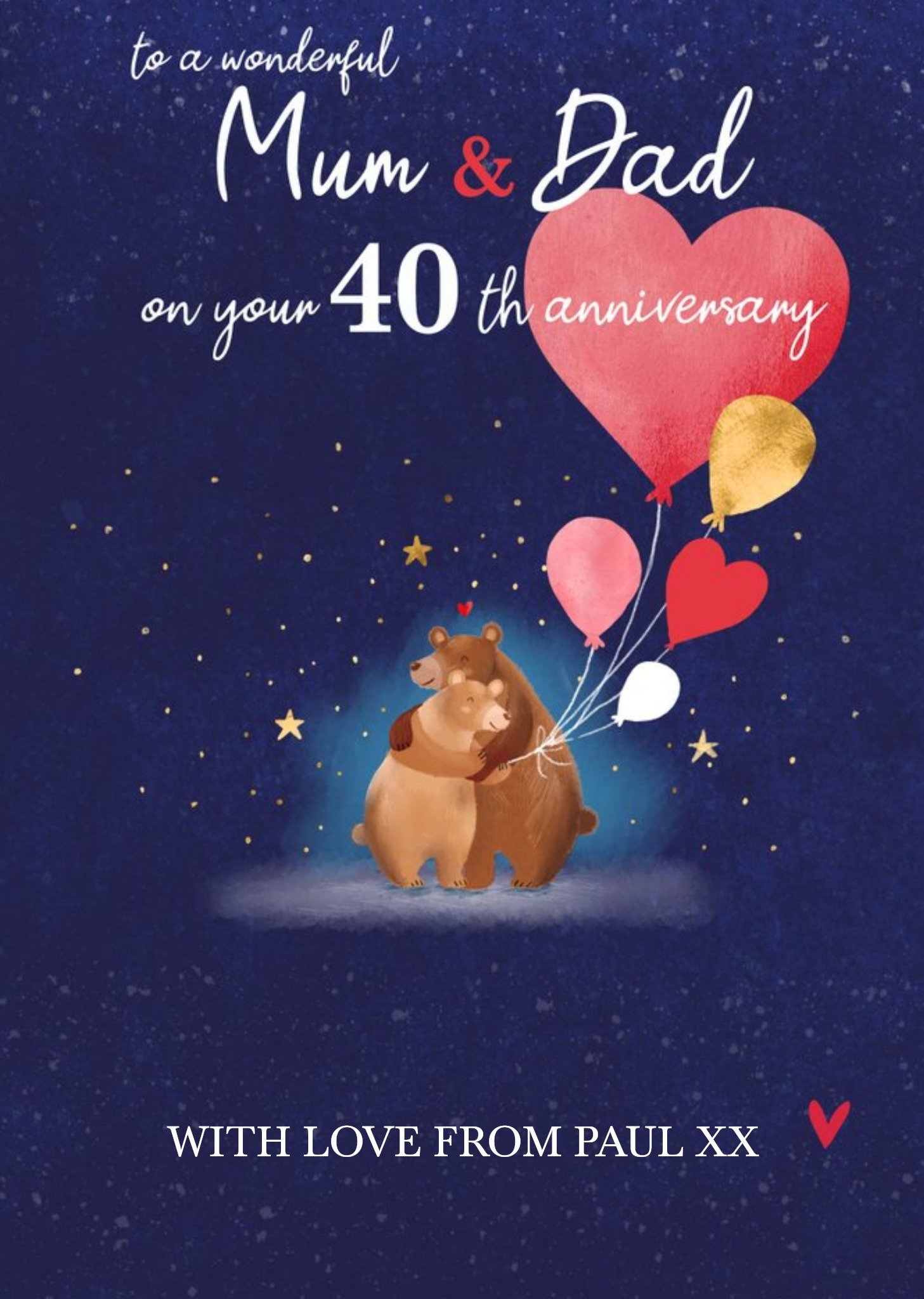 Ling Design Illustrated Bears 40th Anniverary Mum And Dad Editable Card, Large