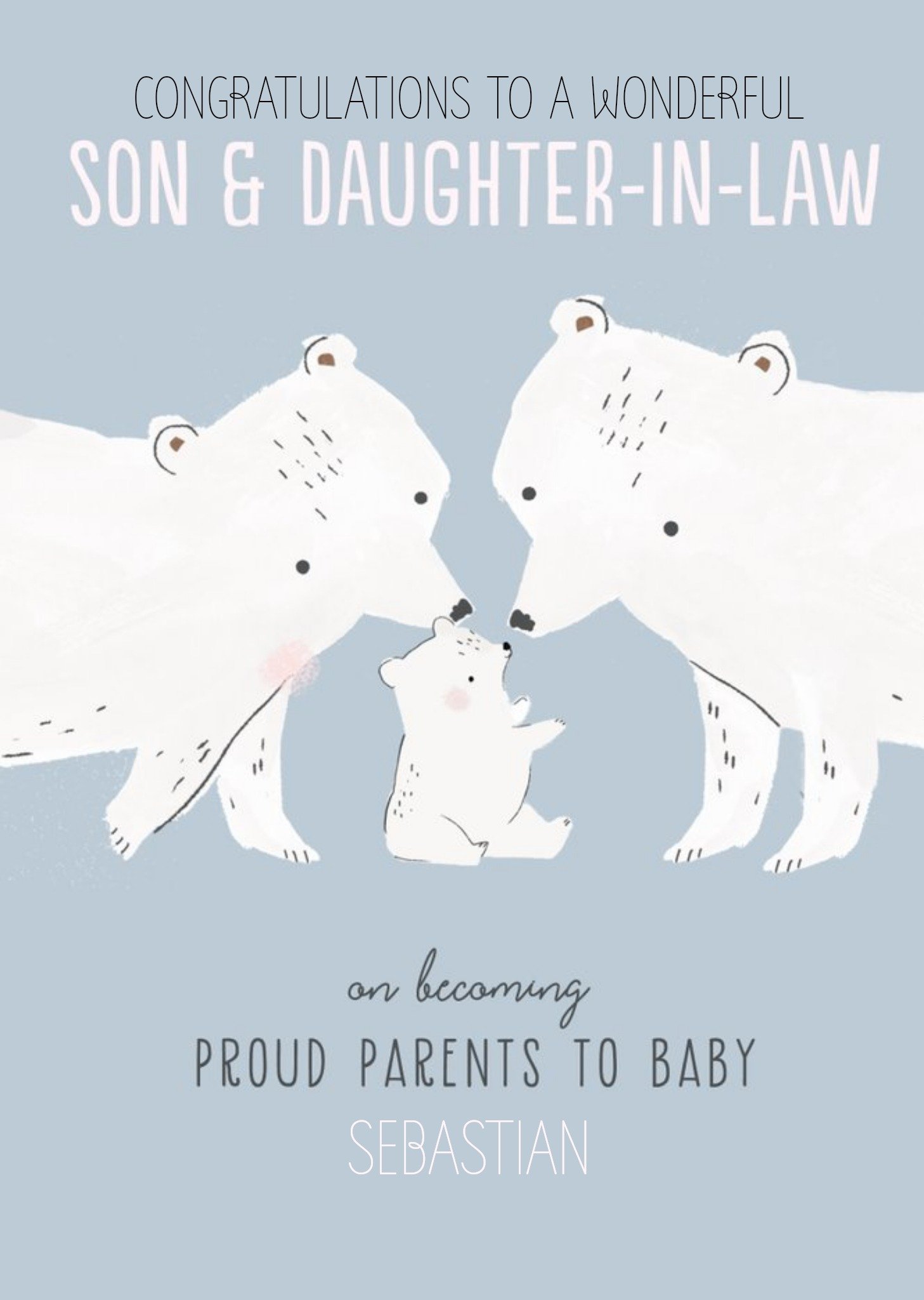 Cute Illustrative Son & Daughter-In-Law New Baby Card Ecard