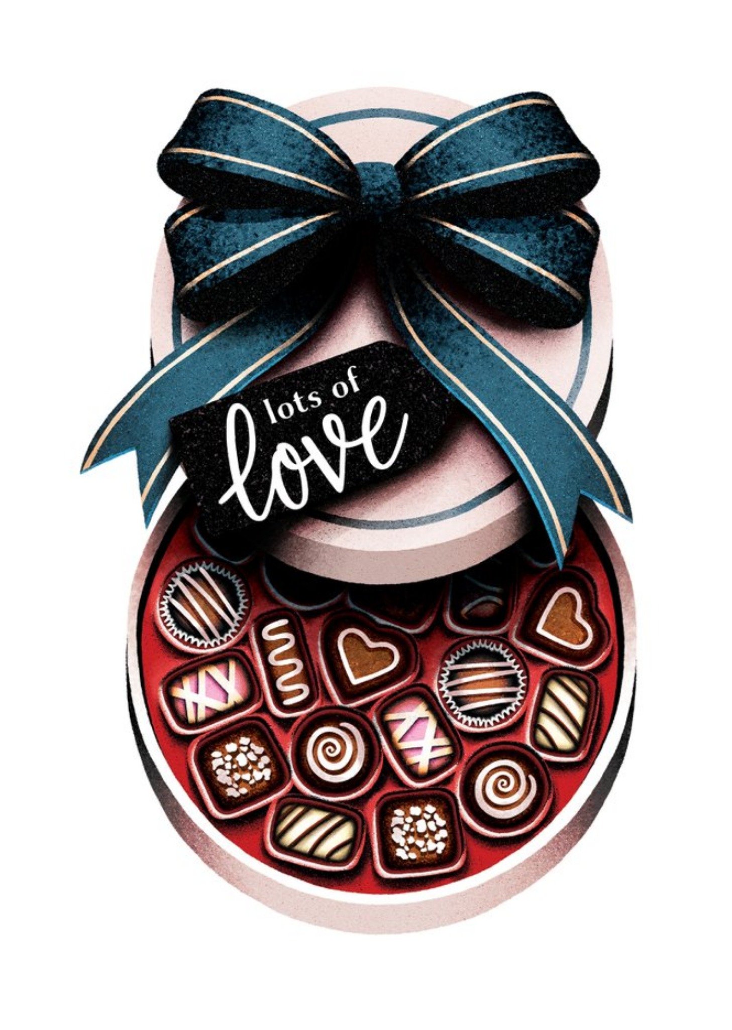 Folio Illustrated Box Of Chocolates With Bow And Tag Reads Lots Of Love Ecard