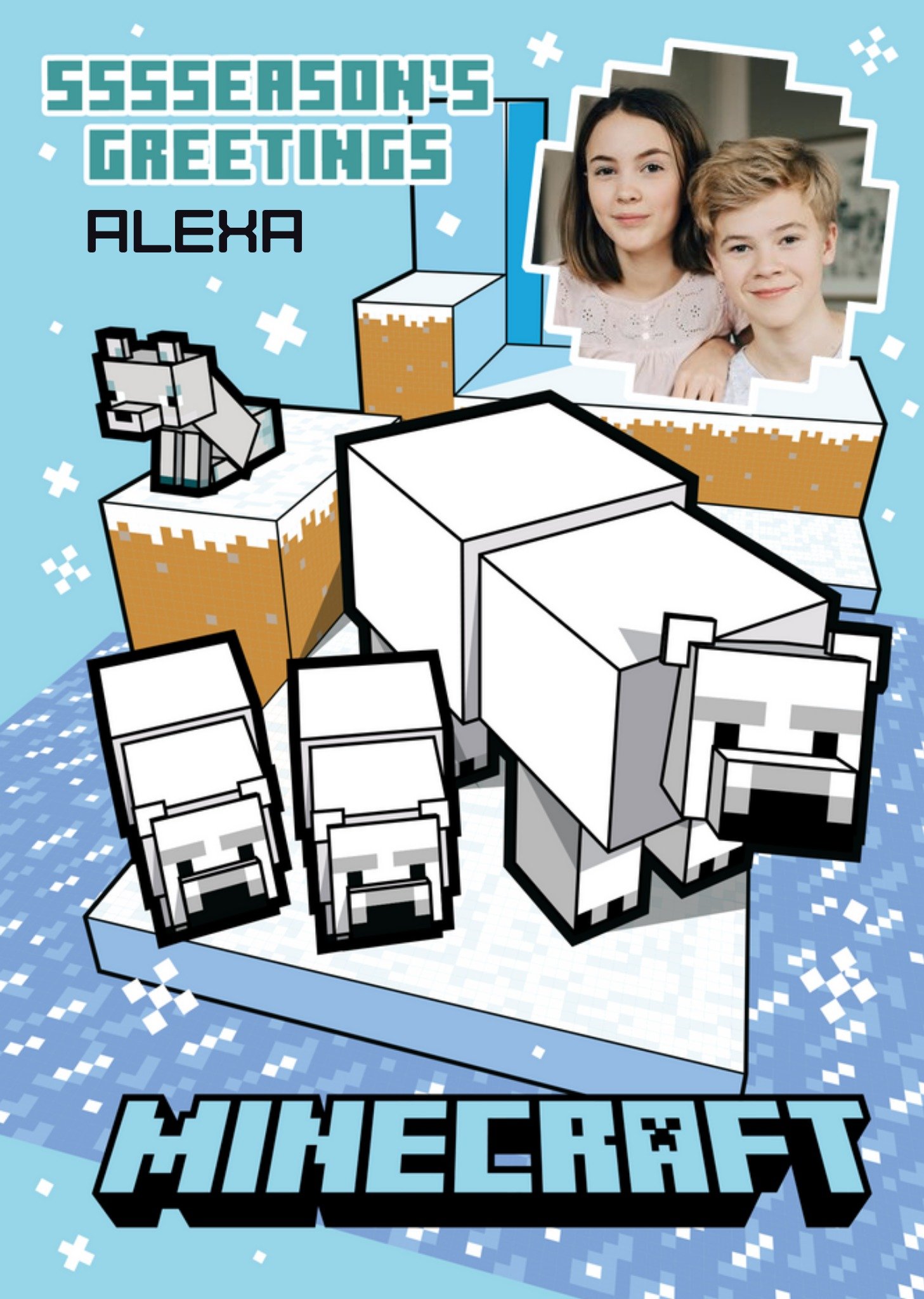 Minecraft Polar Bear Photo Upload Christmas Card, Large