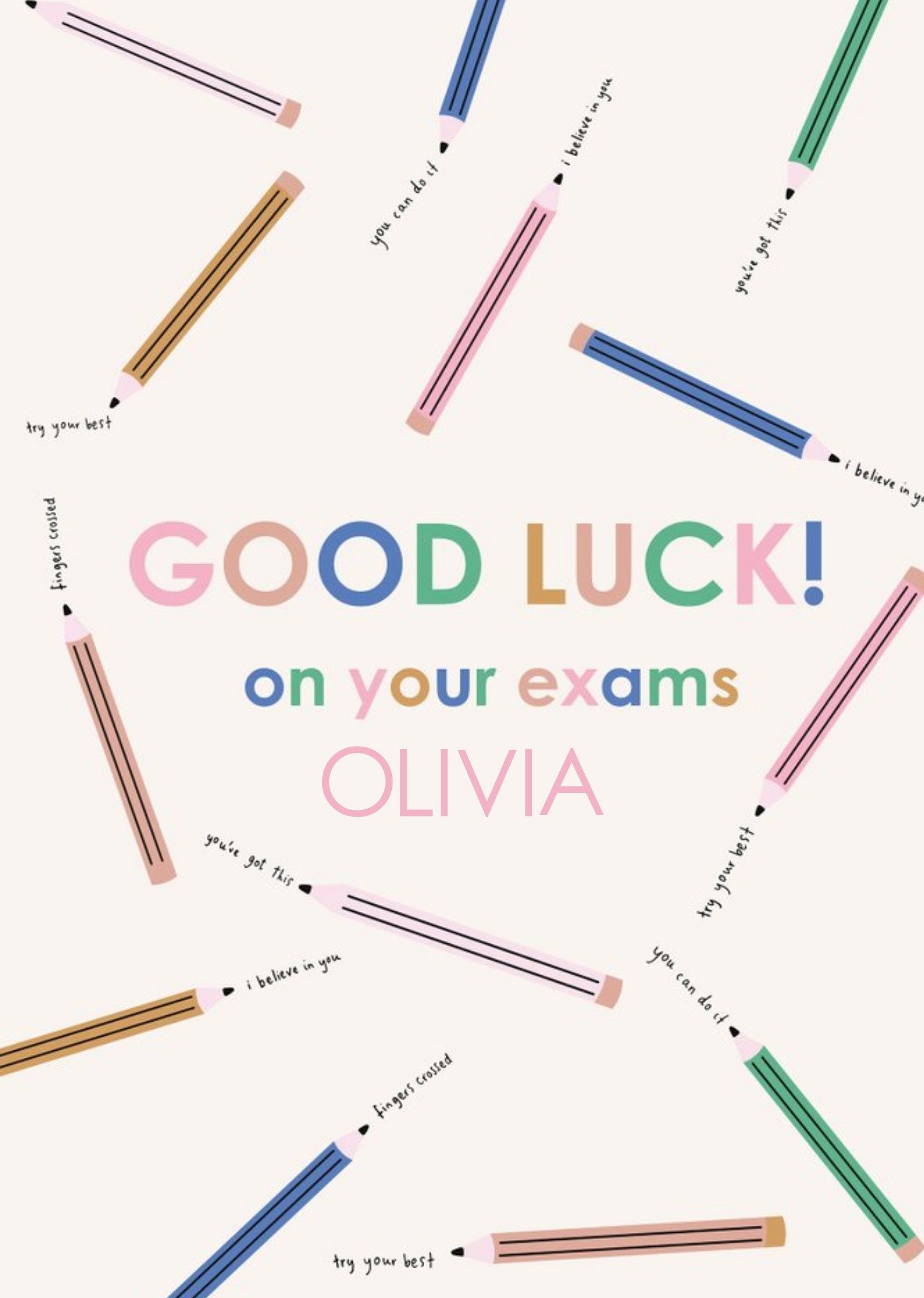 Moonpig Fun Pencil Illustration Good Luck On Your Exams Card, Large