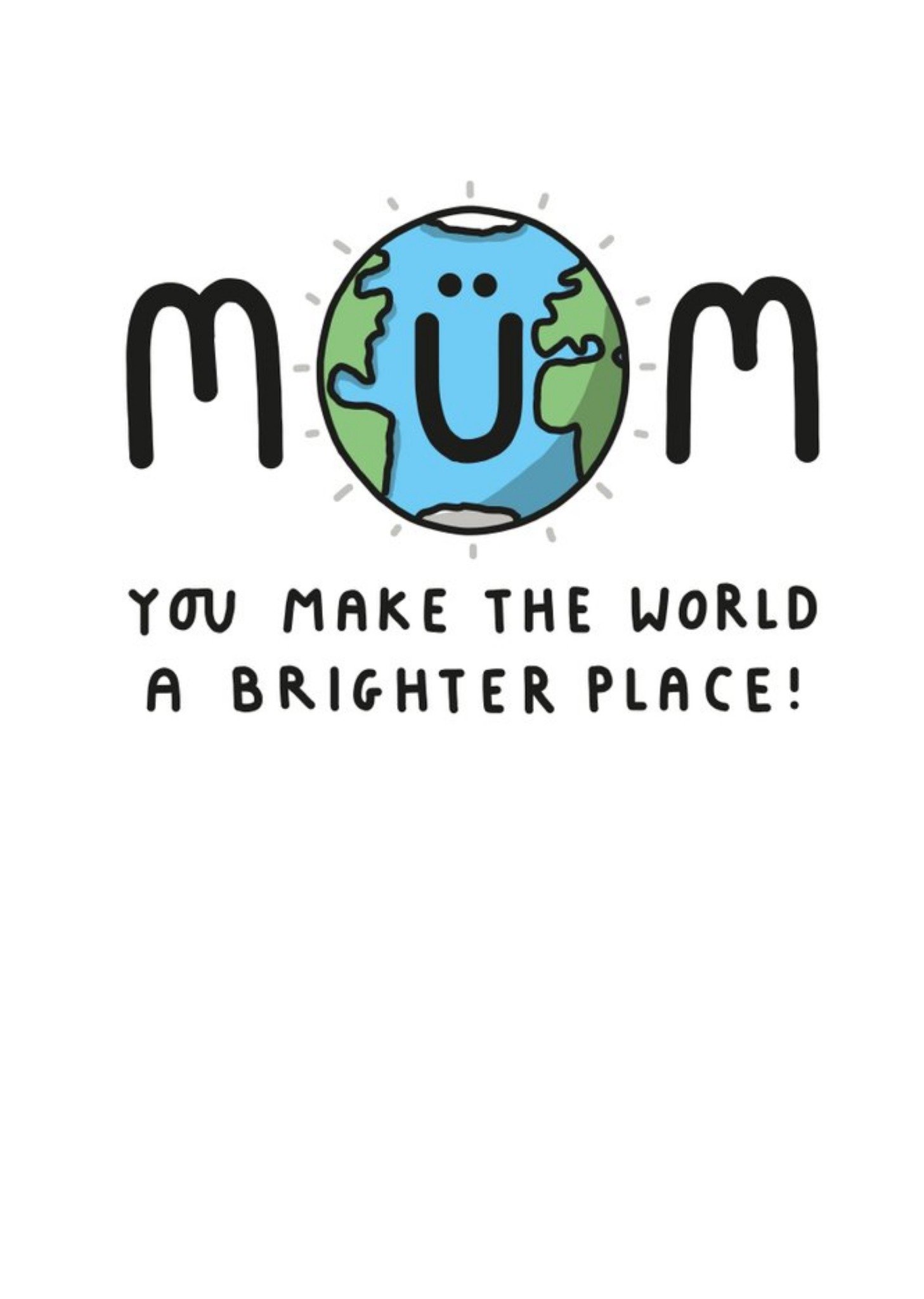Moonpig Illustration Of Planet Earth With A Smiley Face In The Word Mum Mother's Day Card Ecard