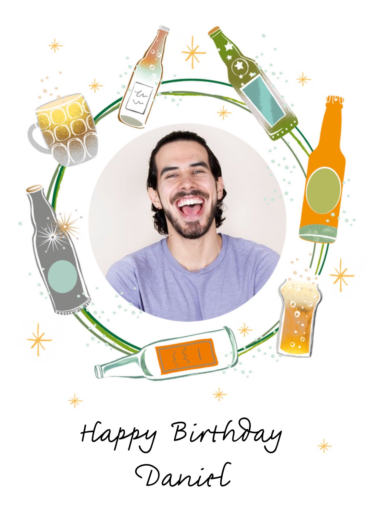 Moonpig Circular Beer Design Photo Upload Happy Birthday Card, Large